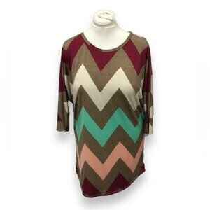 Auditions Women’s 3/4 Sleeve Multicolor Chevron Tunic, size L